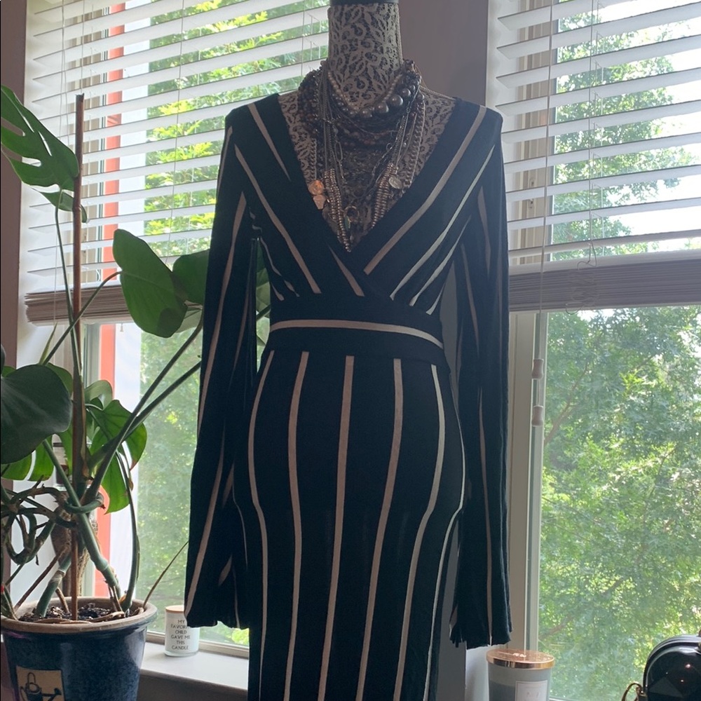 Elegant Black and White Striped Dress